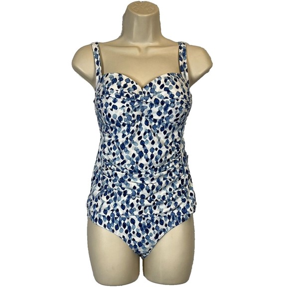 NIPTUCK SWIM 6 US Petal Plunge Joanne Tankini Blue Print Ruched Powernet Set - Picture 1 of 10
